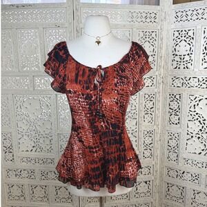 Vtg Y2K Piano Crinkle Tiered Blouse Sz S Whimisgoth Boho Fairy Romantic